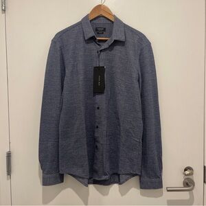 Zara Navy Heathered Long Sleeve Shirt - Brand New
